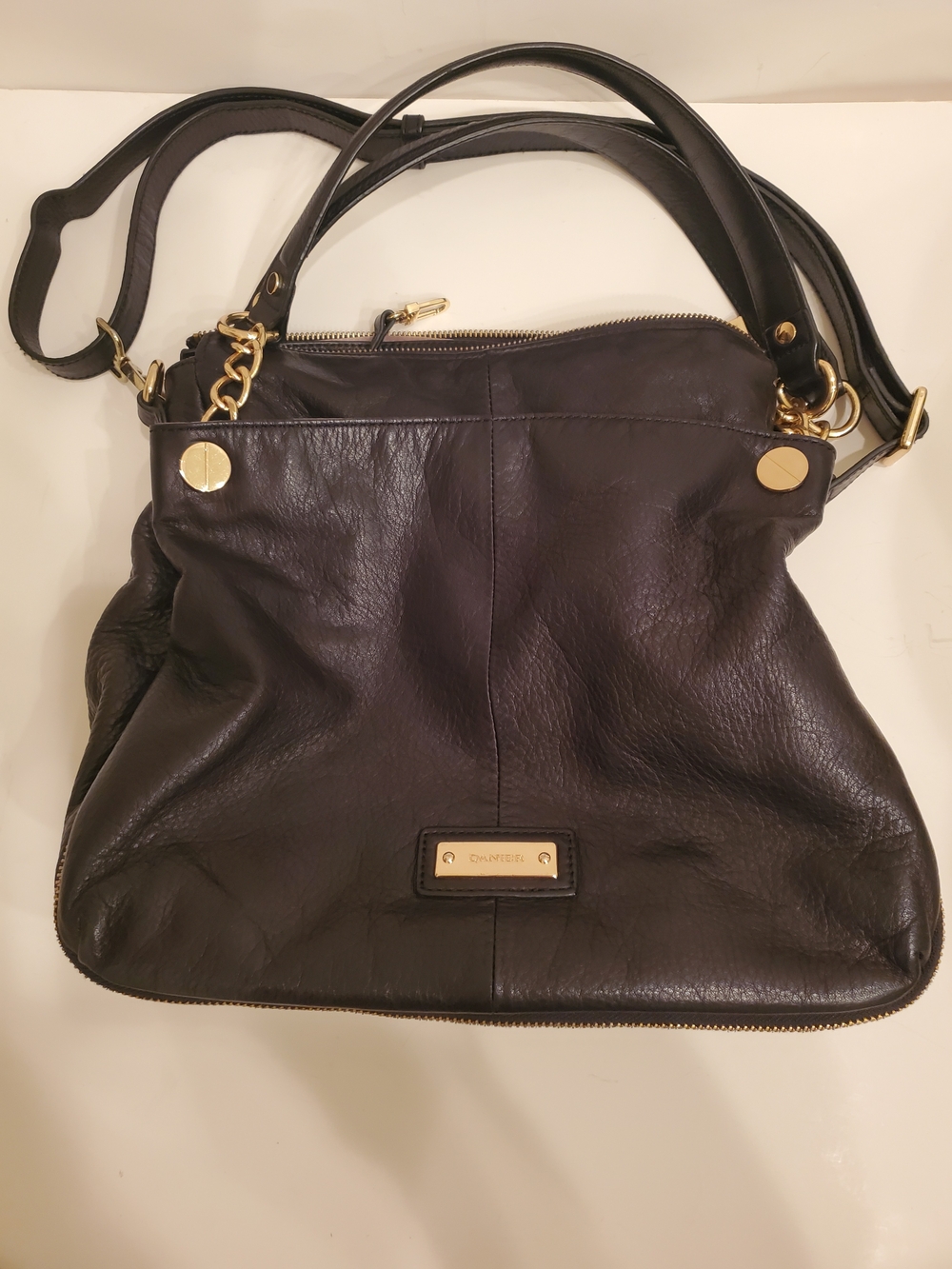 Danier Black Leather Shoulder Bag with Gold Hardware
